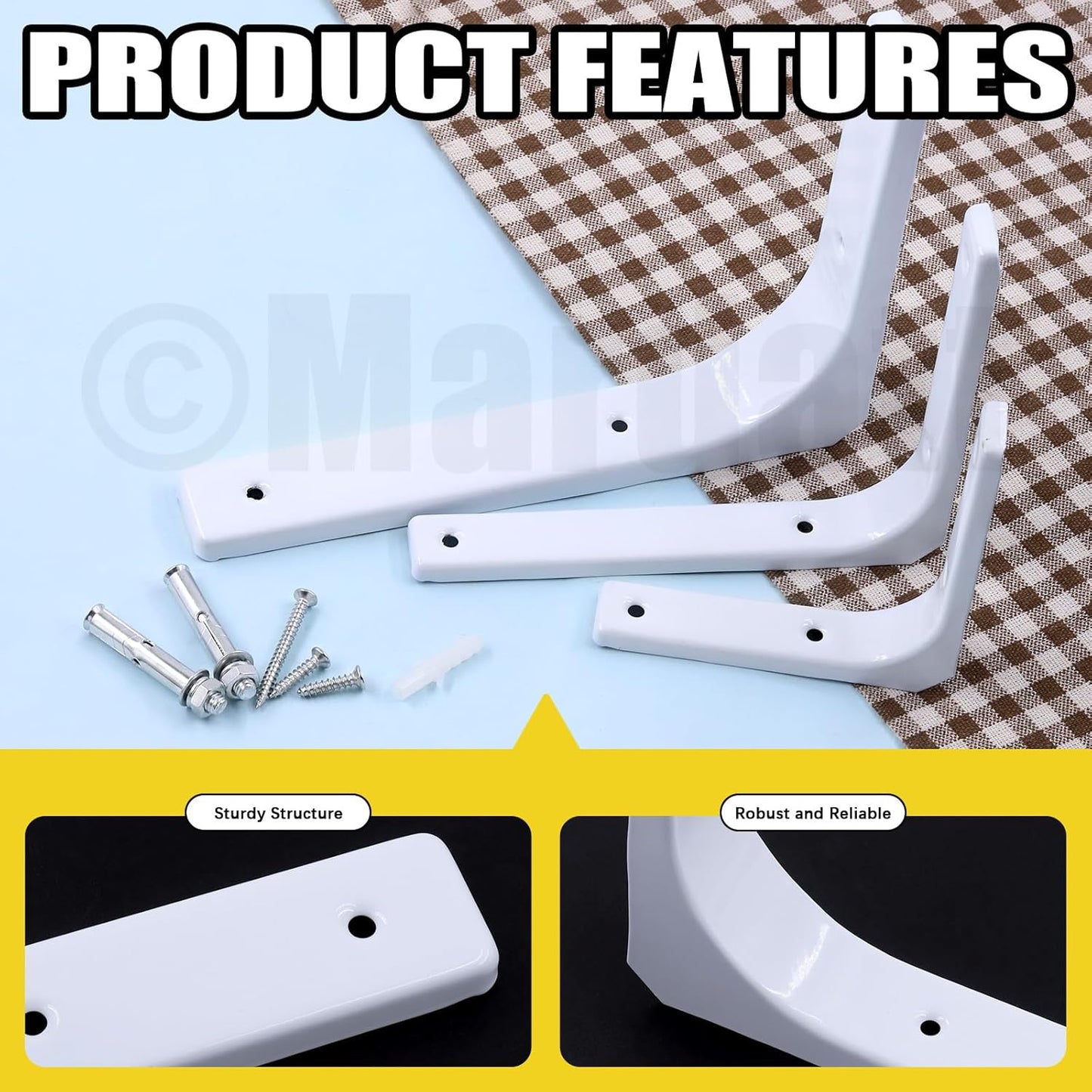 Mardatt 8" White Wall Shelf Brackets Heavy Duty Storage Organizer Shelves NEW