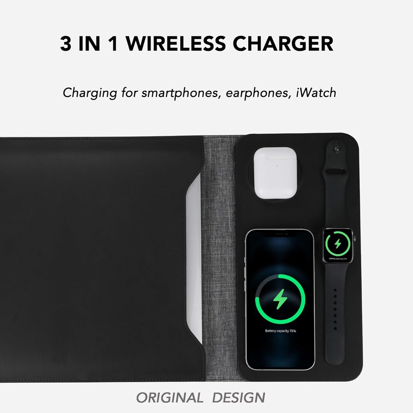 5-in-1 Laptop Sleeve with Wireless Charging for 12-14" Tablets/Laptops NEW