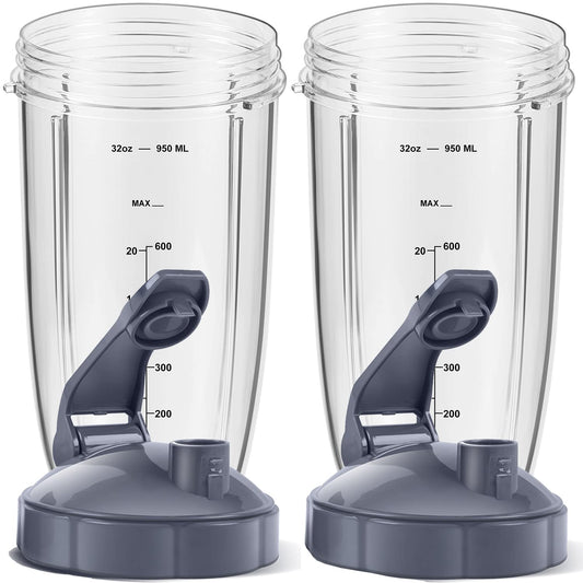 32oz Replacement Cups with Flip-Top Lids and Rubber Gaskets, Clear Size 32oz NEW