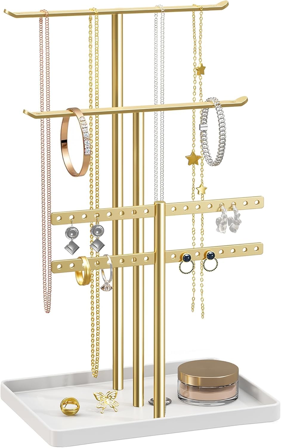 Jewelry Stand Holder Organizer Sturdy Hanger Adjustable 12.5"-17.5" Gold DEMO