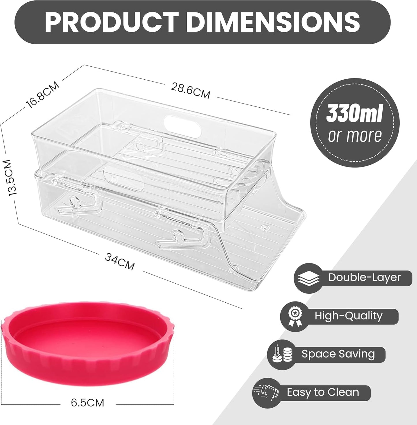 2-Tier Fridge Organizer Clear Plastic Kitchen Storage Accessories Size NEW