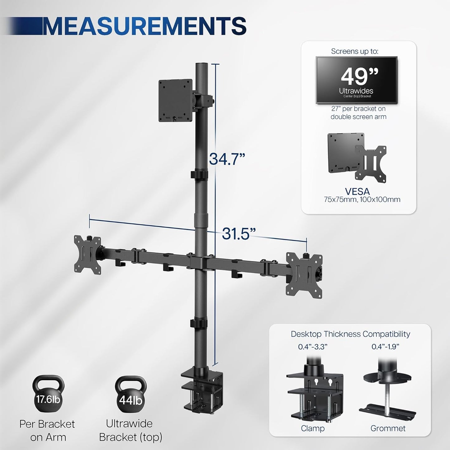 VIVO Adjustable Triple Monitor Desk Mount for Ultrawide Displays Black DEMO