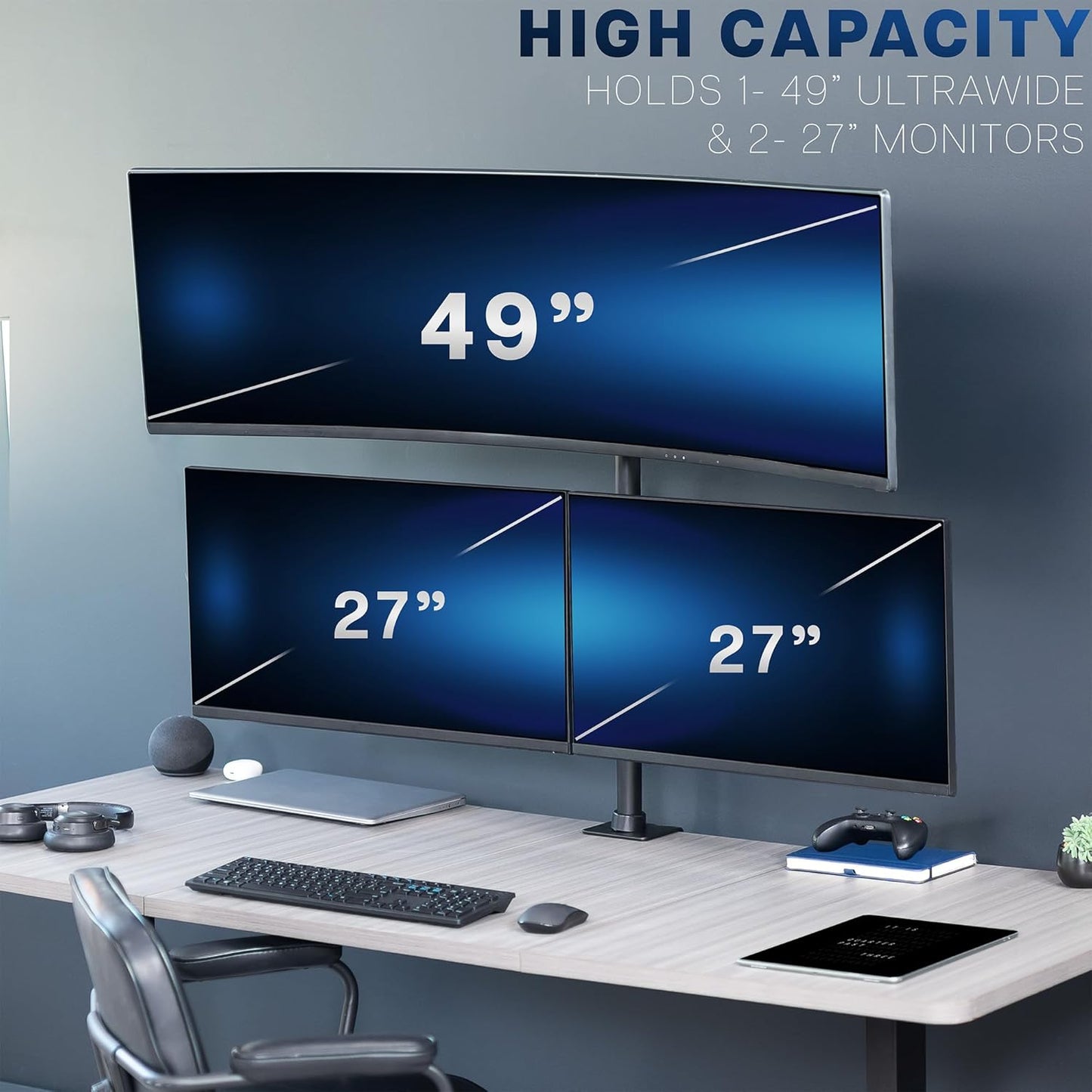 VIVO Adjustable Triple Monitor Desk Mount for Ultrawide Displays Black DEMO