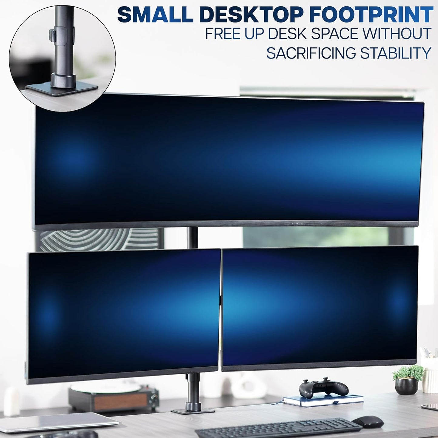 VIVO Adjustable Triple Monitor Desk Mount for Ultrawide Displays Black DEMO