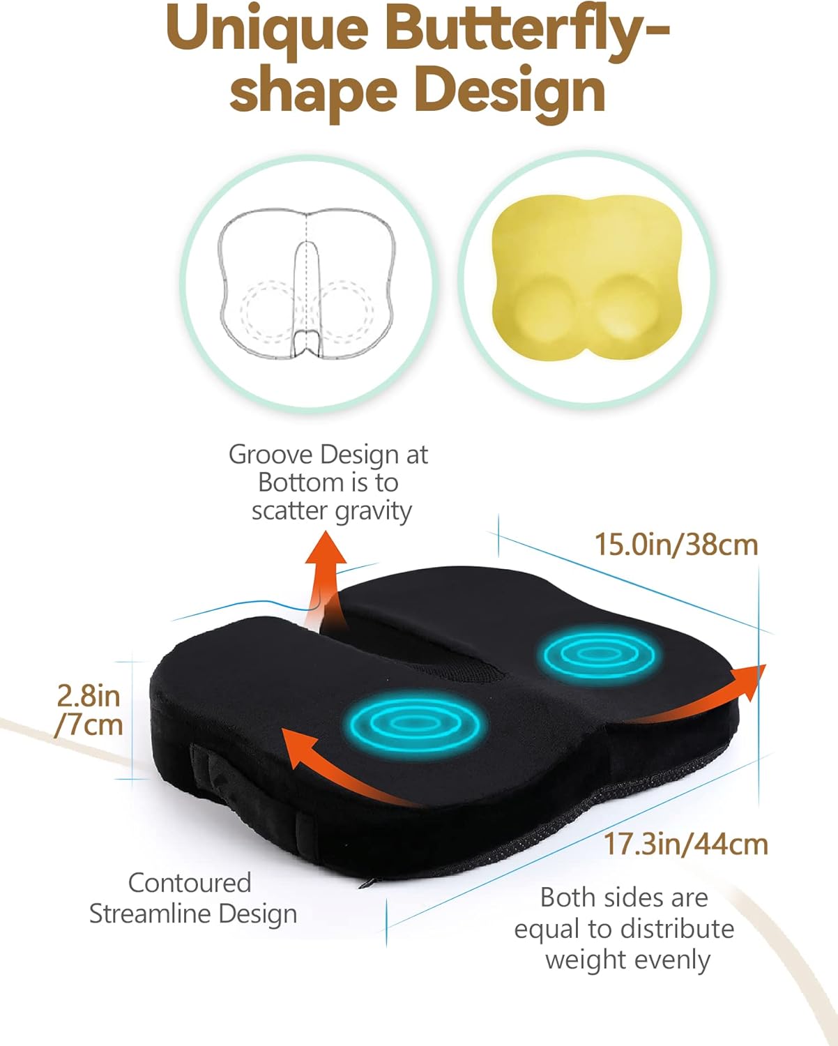 Travel Ease Memory Foam Seat Cushion Butterfly-Shape Back Support 44 x 38 DEMO