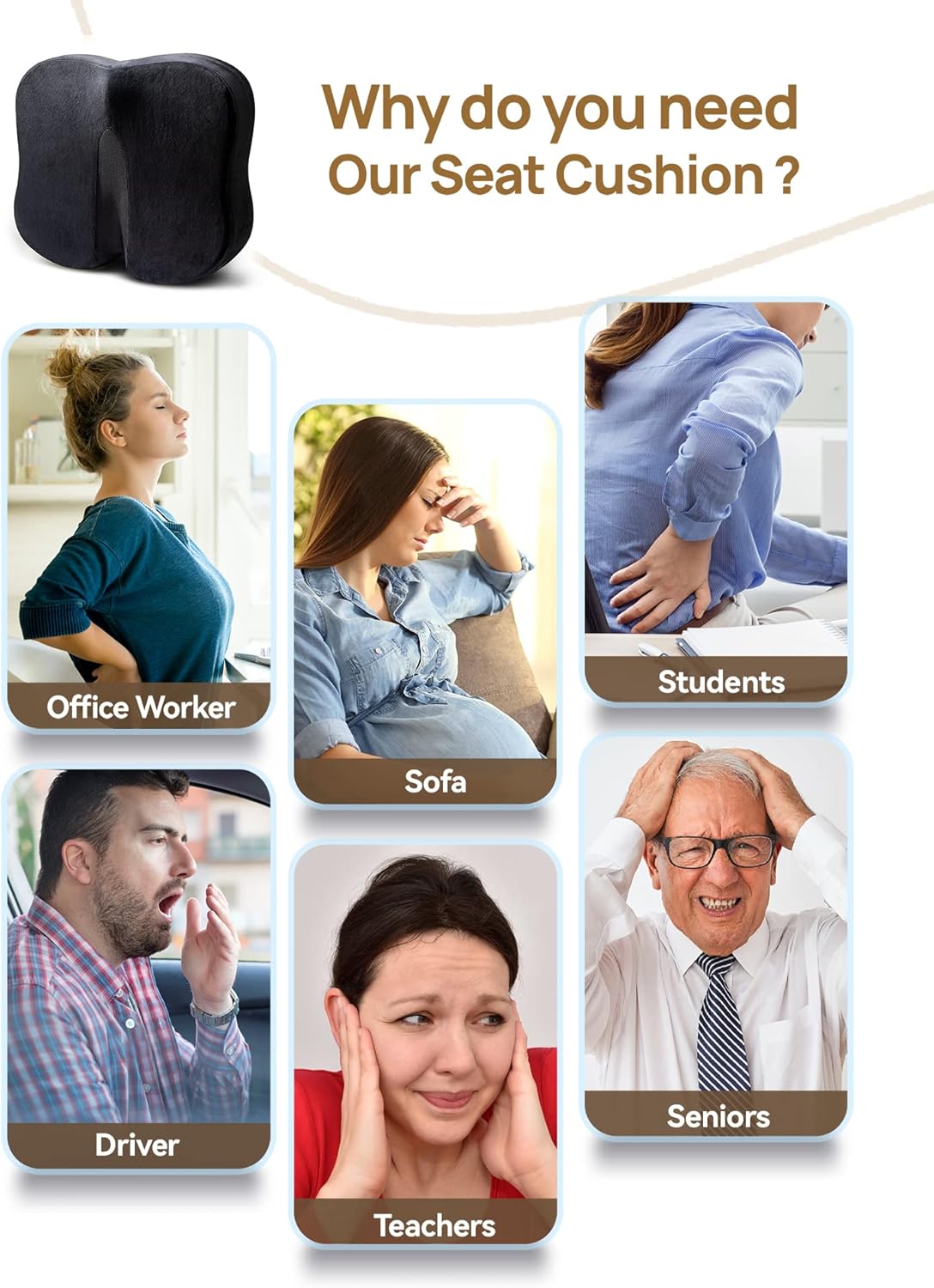 Travel Ease Memory Foam Seat Cushion Butterfly-Shape Back Support 44 x 38 DEMO