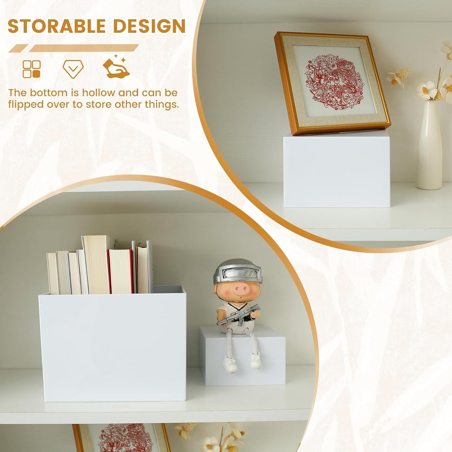 Acrylic Display Risers Square Buffet Stands Food Jewelry Showcase White DEMO