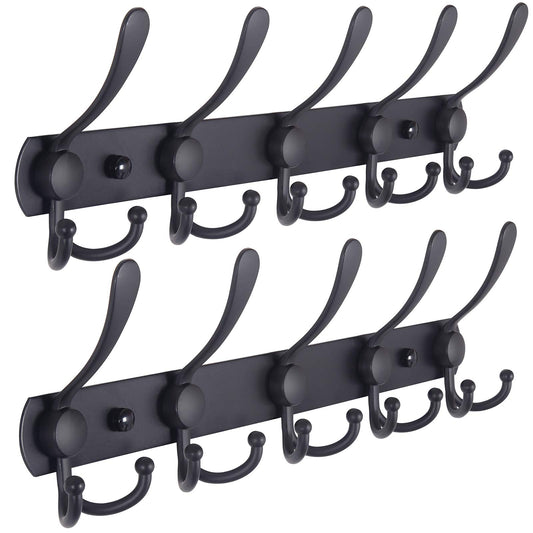 Heavy Duty 5-Hook Stainless Steel Coat Rack Wall Mount, Black Hooks DEMO