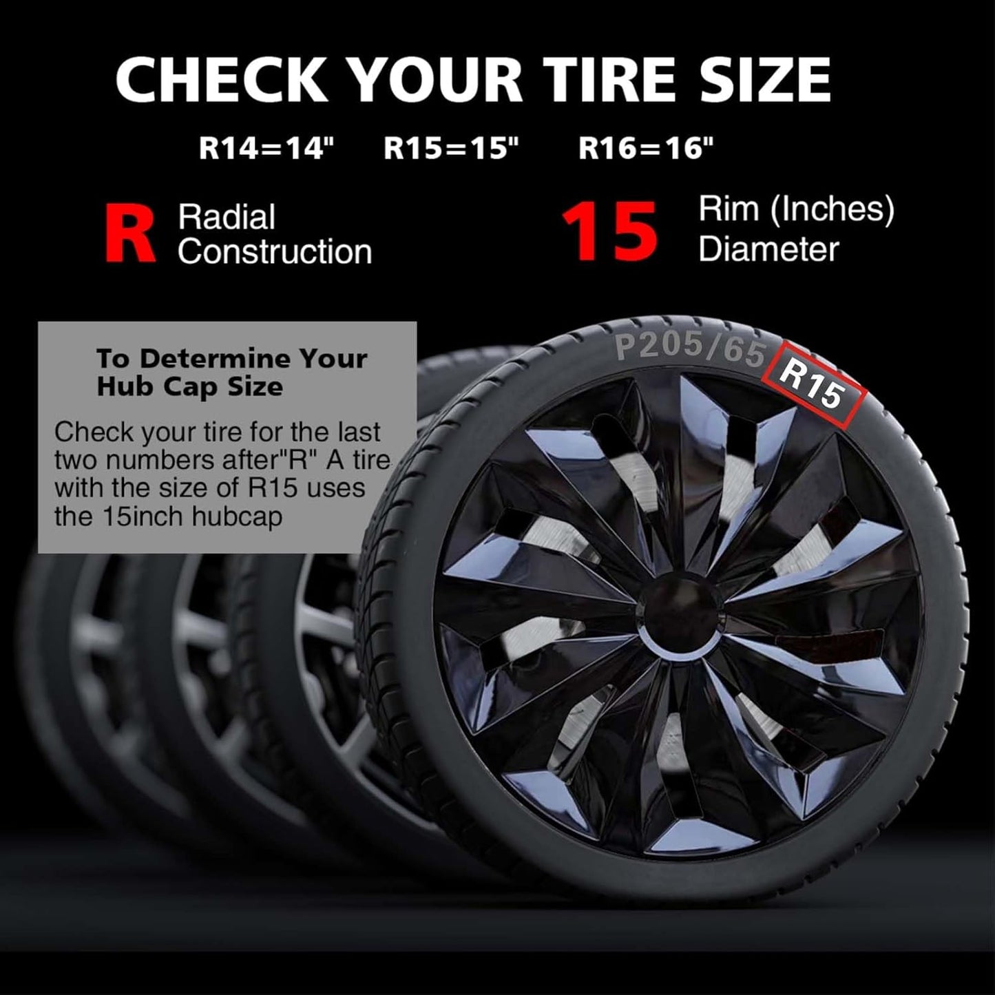 15 Inch Black Plastic Hub Centre Caps Replacement Snap On Covers for DEMO
