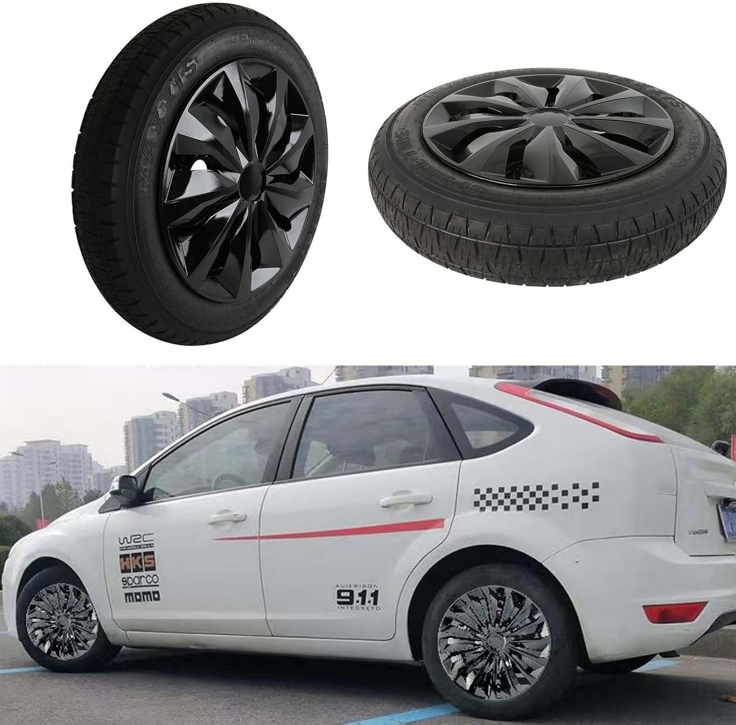 15 Inch Black Plastic Hub Centre Caps Replacement Snap On Covers for DEMO