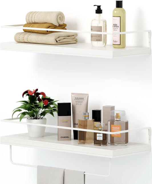 Decorative Floating Wall Shelves with Towel Rack, White, 40x35cm NEW