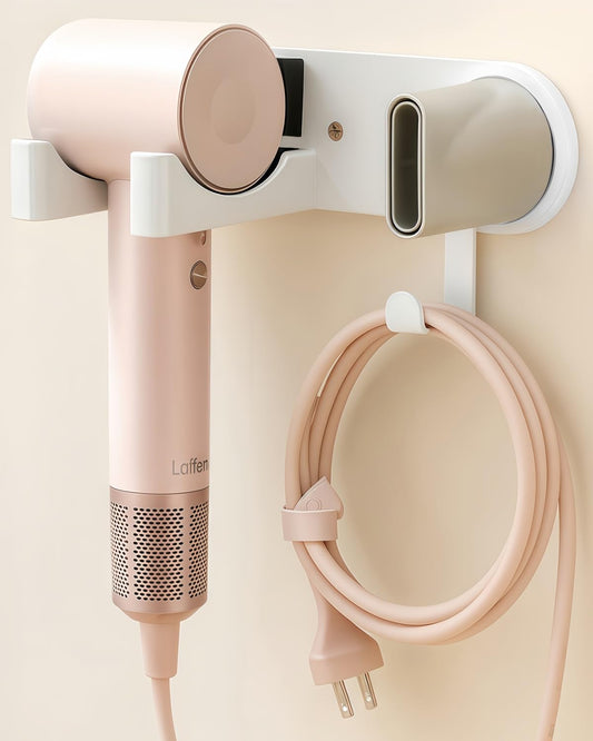 Wall Mounted Hair Dryer Holder Organizer, Self-Adhesive Storage, White NEW