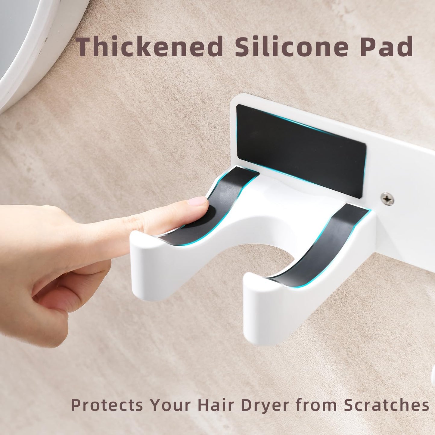 Wall Mounted Hair Dryer Holder Organizer, Self-Adhesive Storage, White NEW