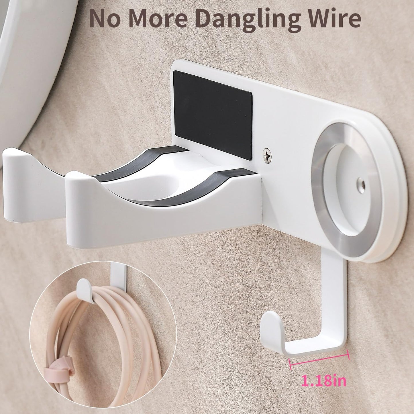 Wall Mounted Hair Dryer Holder Organizer, Self-Adhesive Storage, White NEW