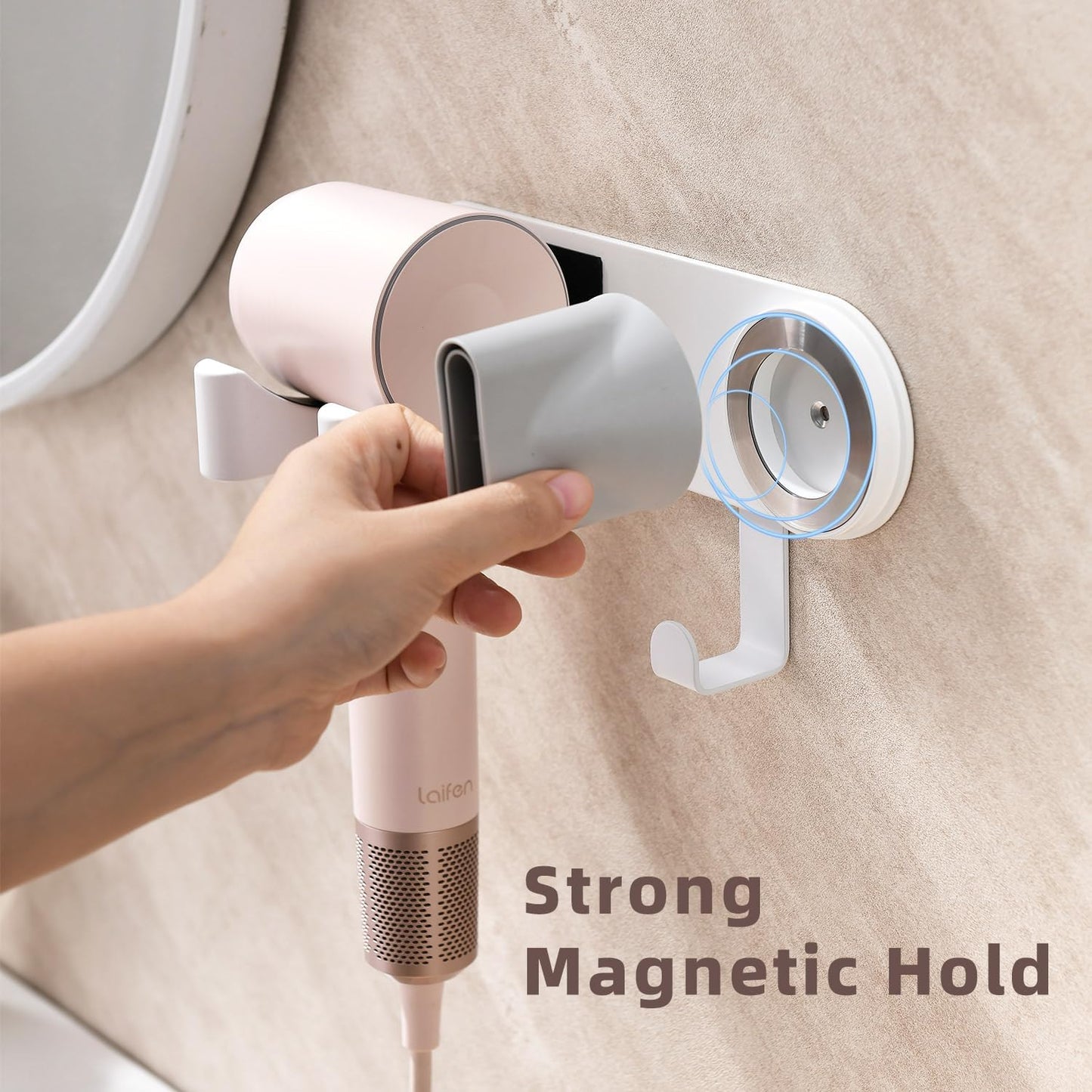 Wall Mounted Hair Dryer Holder Organizer, Self-Adhesive Storage, White NEW