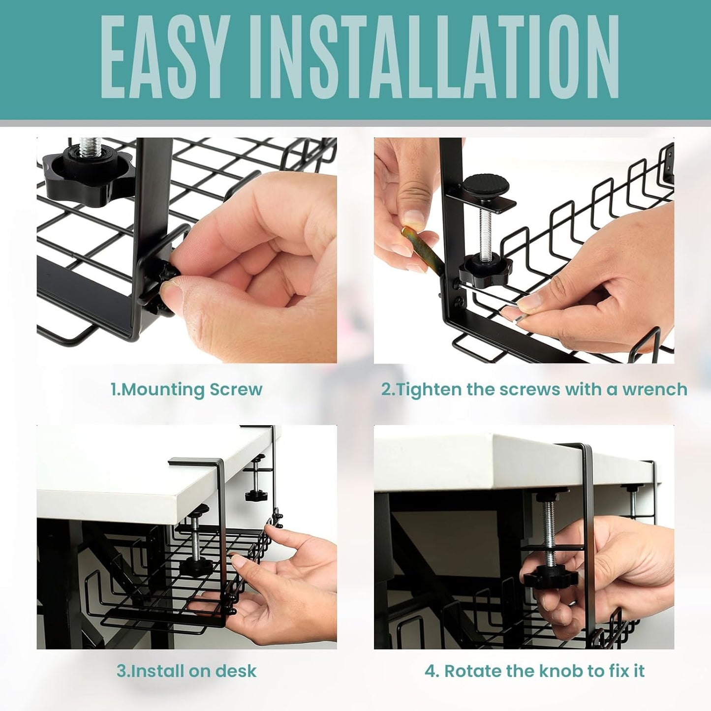 Sturdy Metal Cable Organizer Tray Desk Cord Management Black Size 40x12cm DEMO
