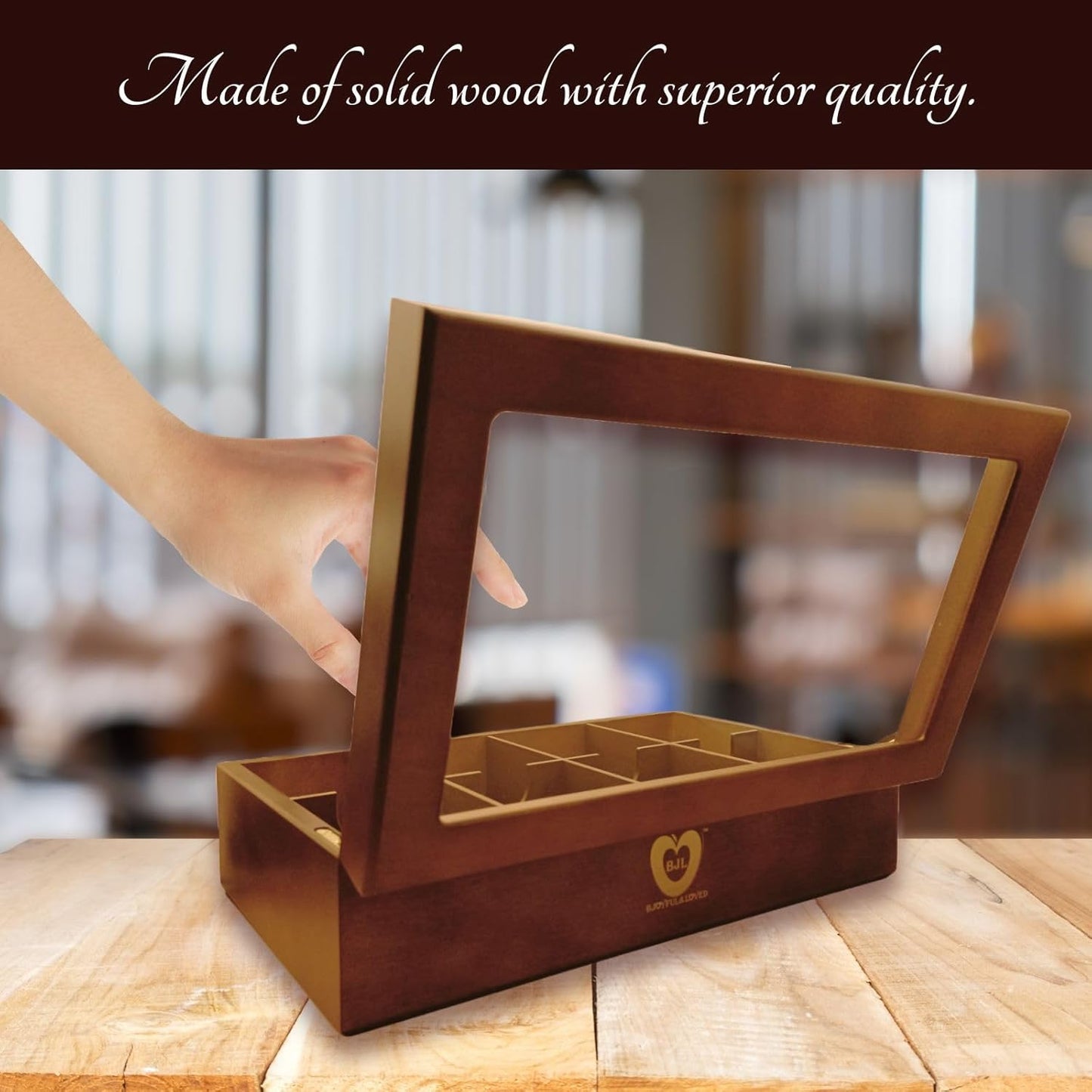 BJOYFUL&LOVED BJL Wooden Tea Box Organizer 8 Compartments Food Storage NEW