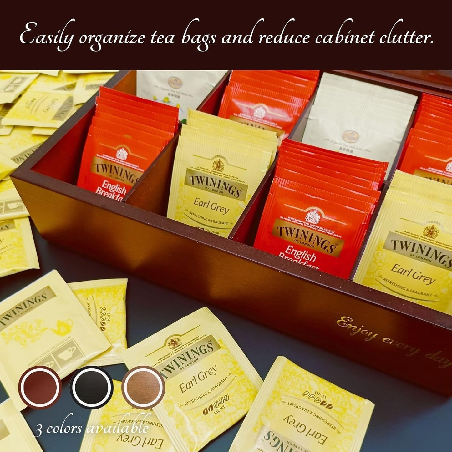 BJOYFUL&LOVED BJL Wooden Tea Box Organizer 8 Compartments Food Storage NEW