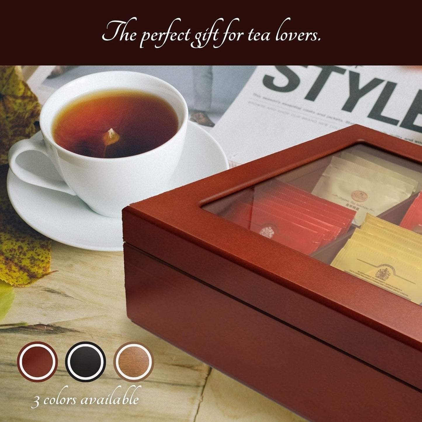 BJOYFUL&LOVED BJL Wooden Tea Box Organizer 8 Compartments Food Storage NEW
