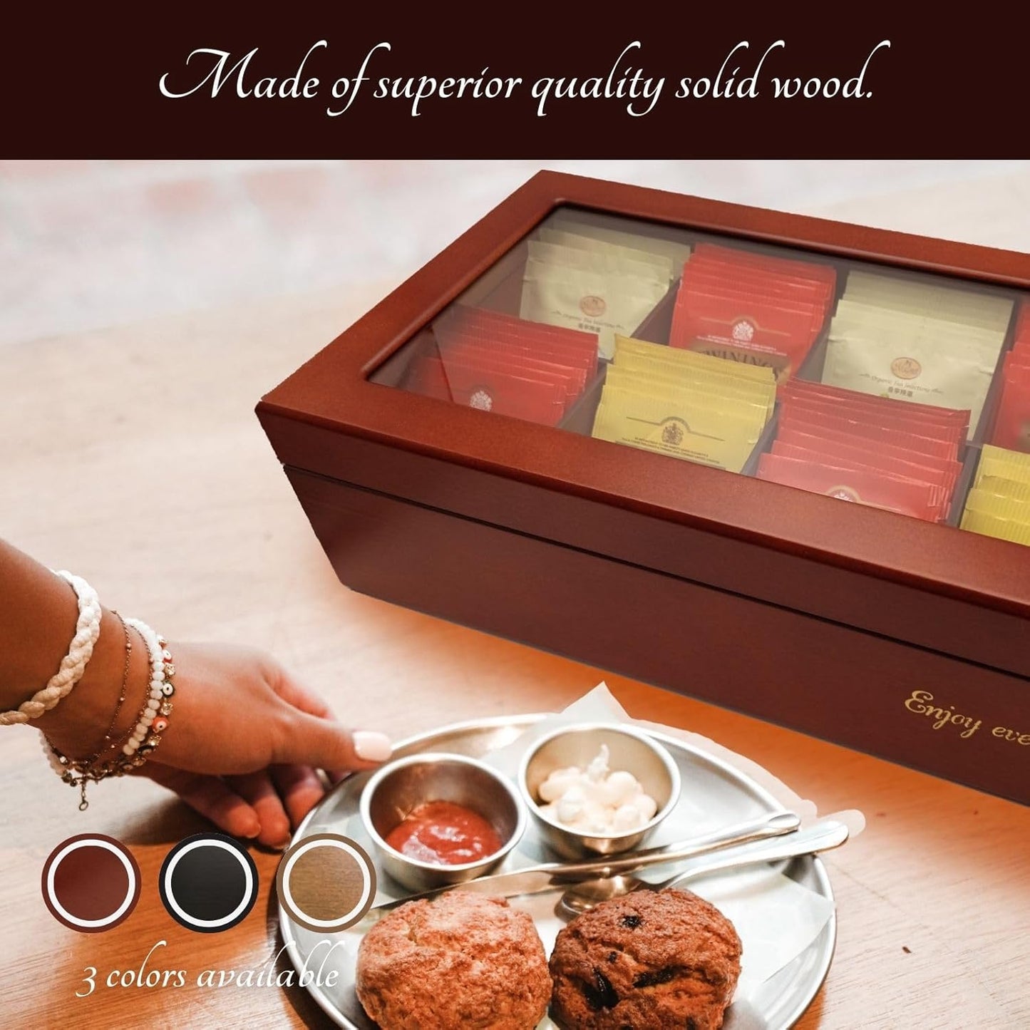 BJOYFUL&LOVED BJL Wooden Tea Box Organizer 8 Compartments Food Storage NEW