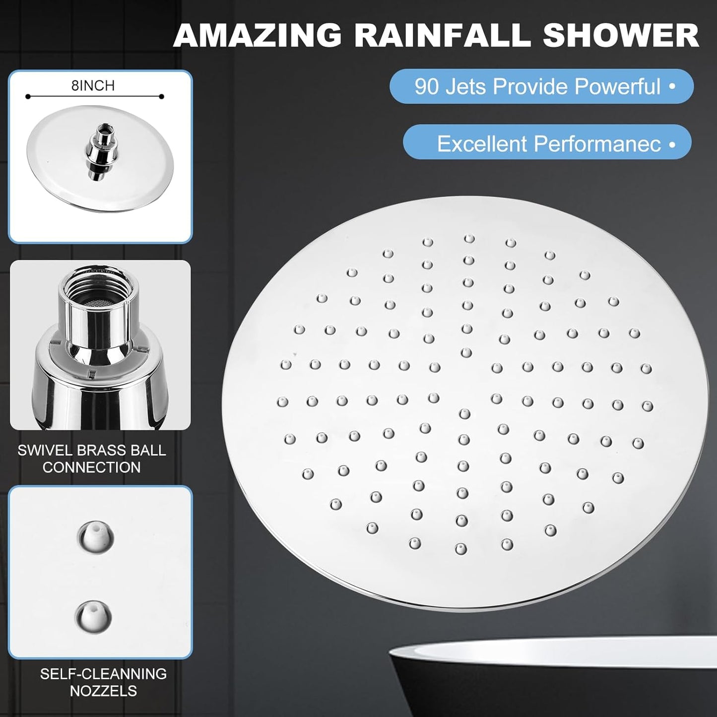 LiwCho Premium Luxury Chrome High Pressure Rain Shower Head for Bathroom DEMO