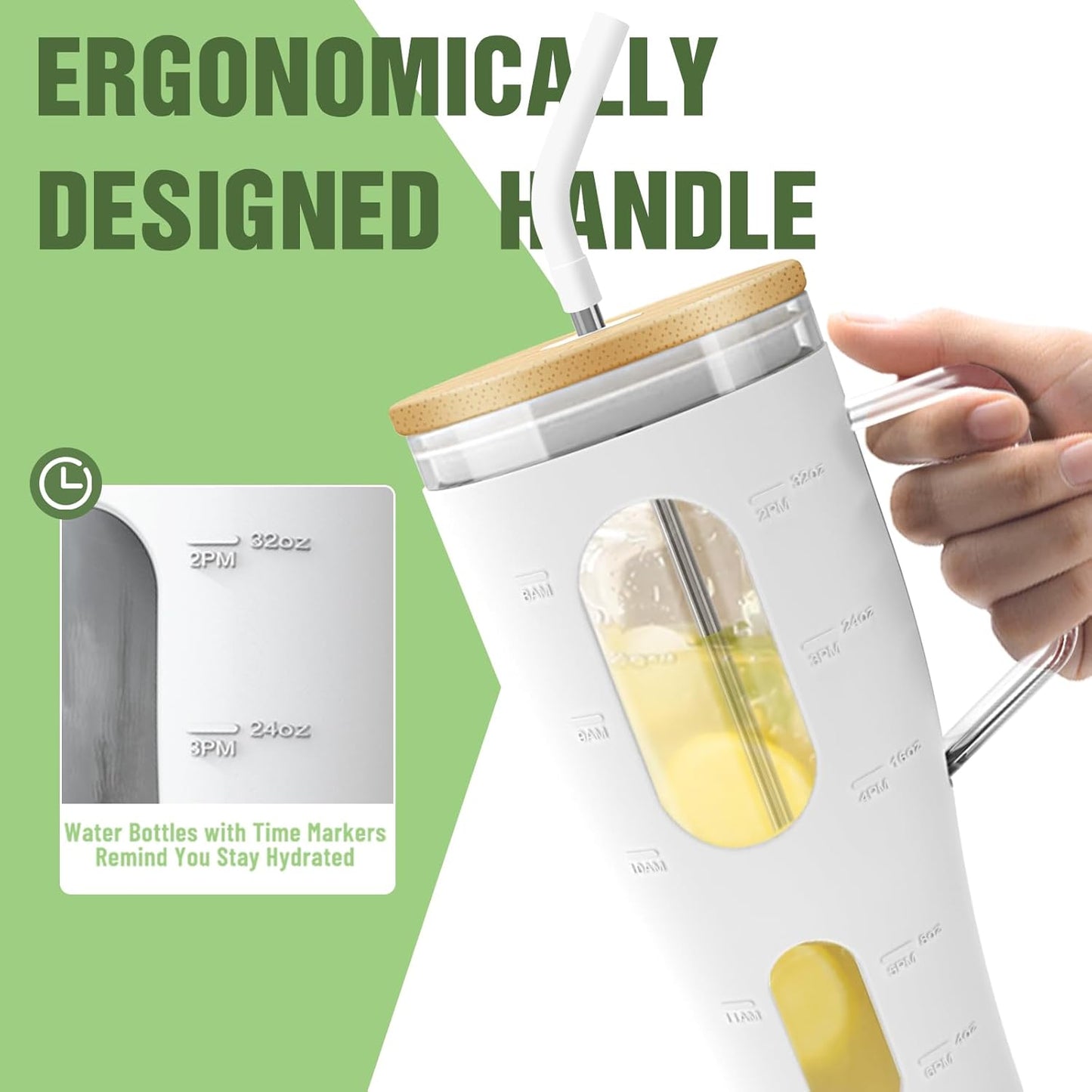 Tronco 32oz Glass Tumbler with Bamboo Lid Straw Reusable Borosilicate NEW