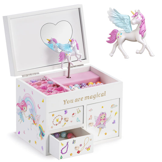 Lolalet Girls Accessories Box Wooden Musical Jewelry Box Organizer for Girl DEMO