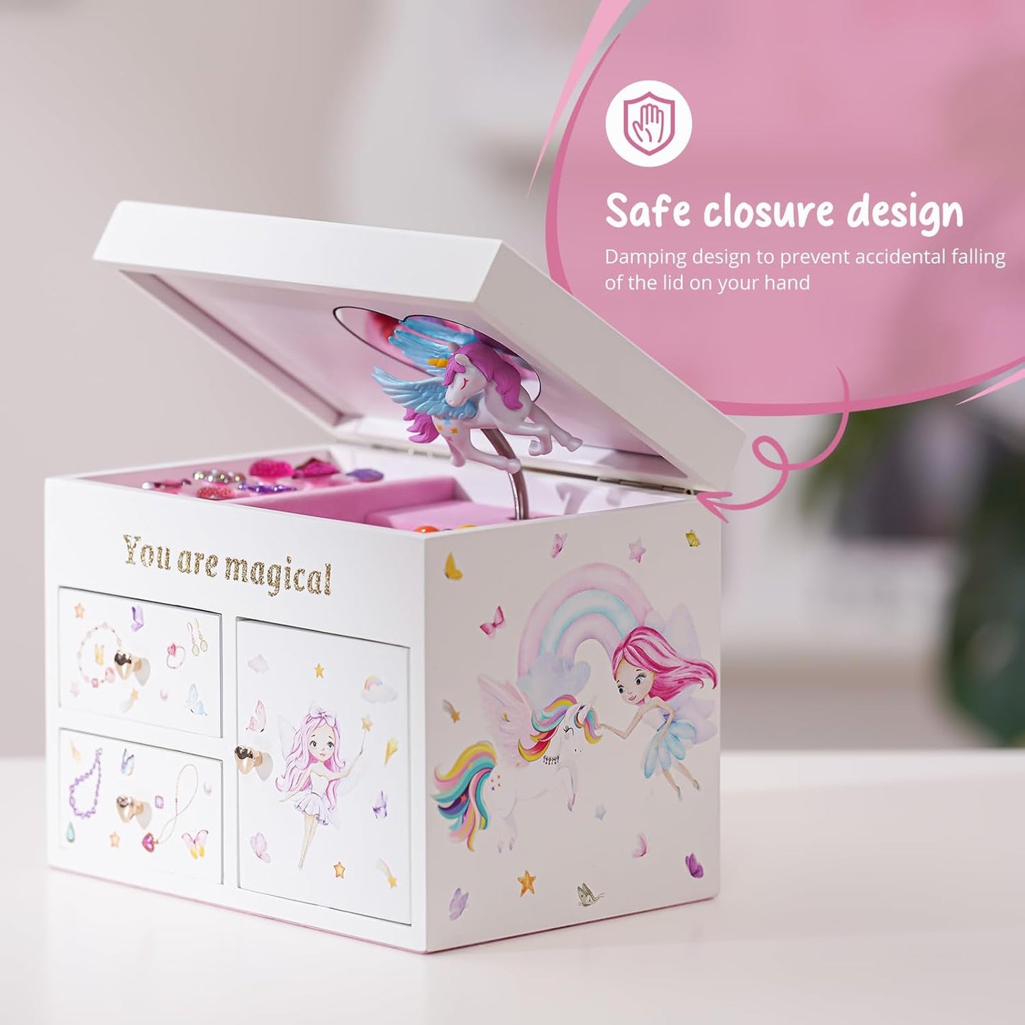 Lolalet Girls Accessories Box Wooden Musical Jewelry Box Organizer for Girl DEMO