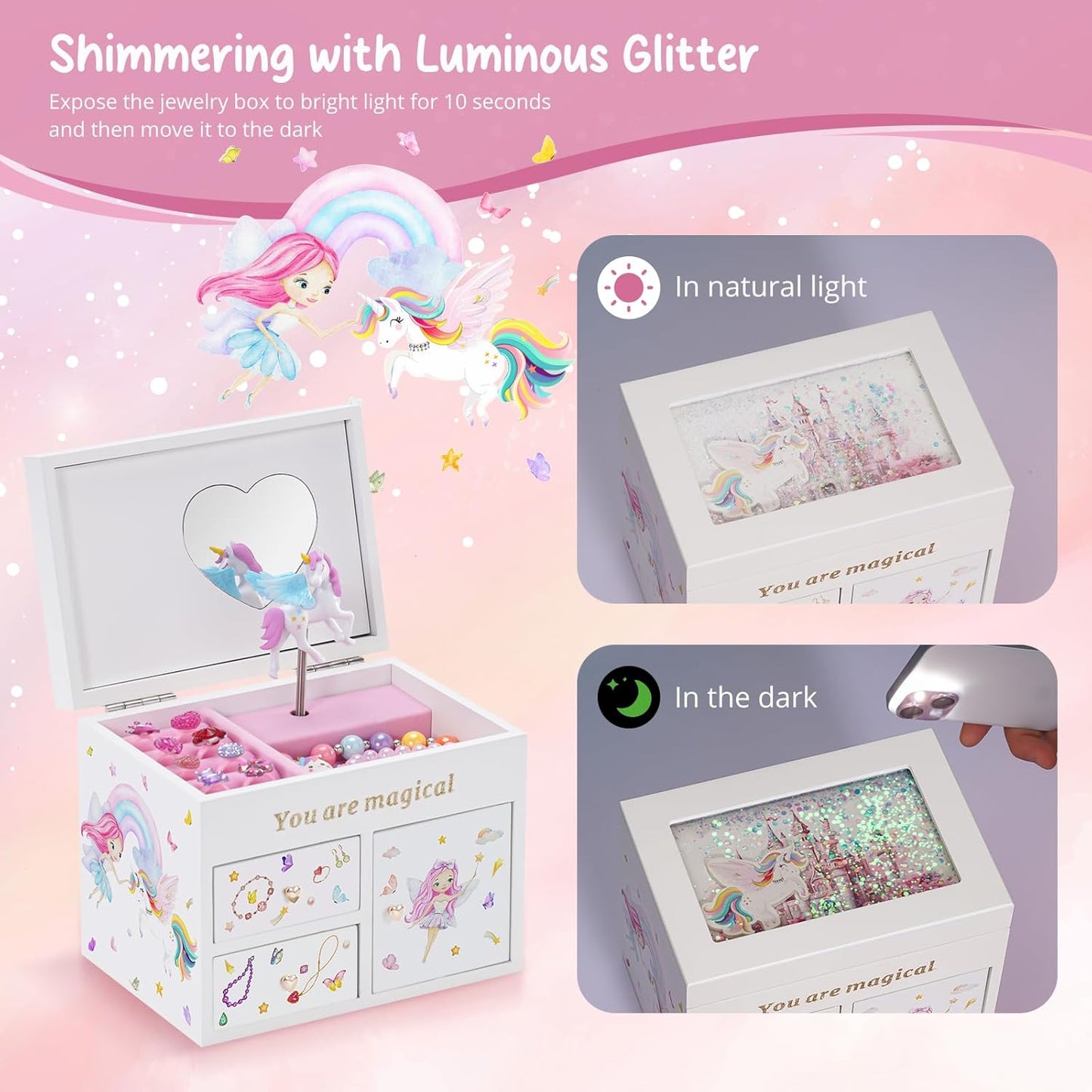 Lolalet Girls Accessories Box Wooden Musical Jewelry Box Organizer for Girl DEMO
