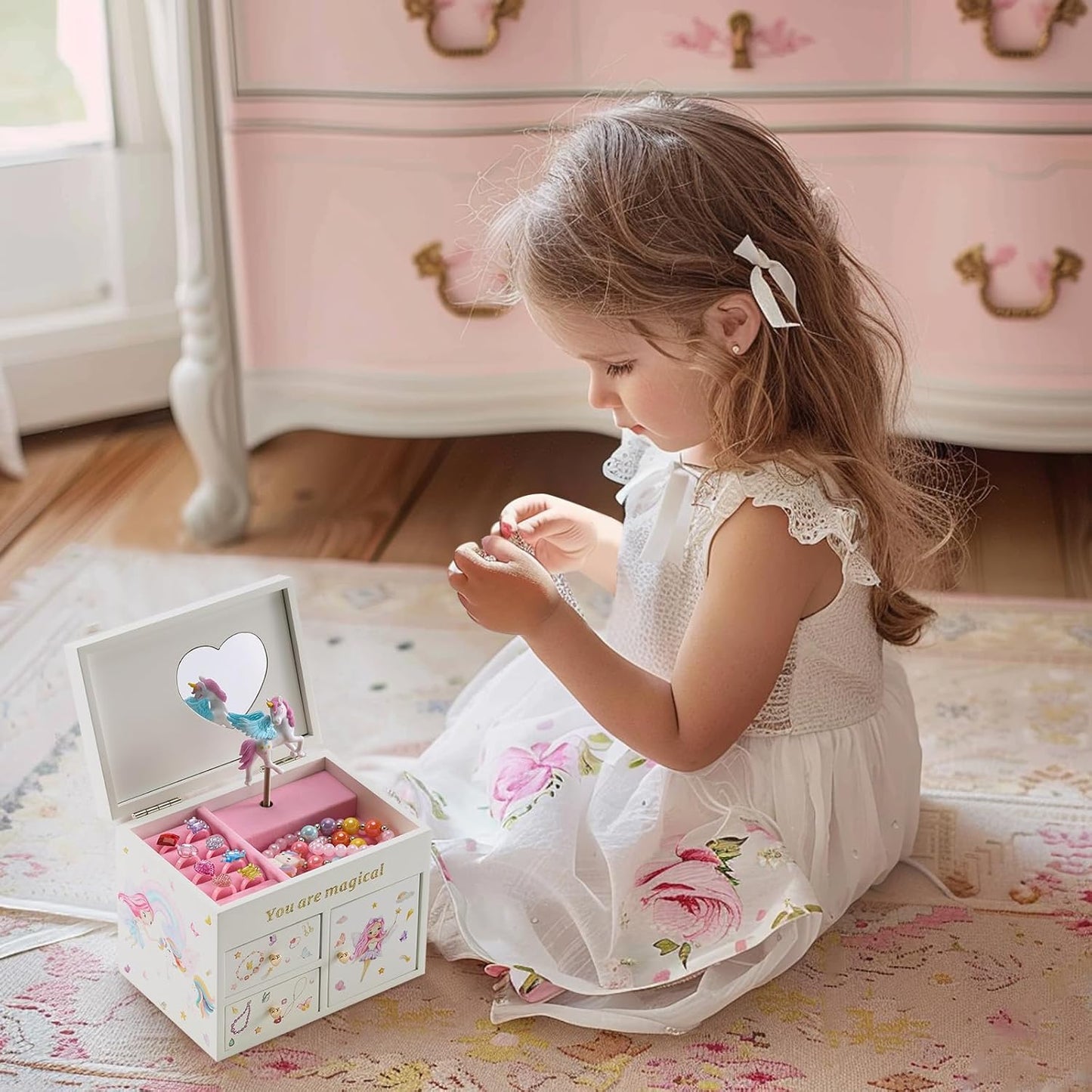 Lolalet Girls Accessories Box Wooden Musical Jewelry Box Organizer for Girl DEMO