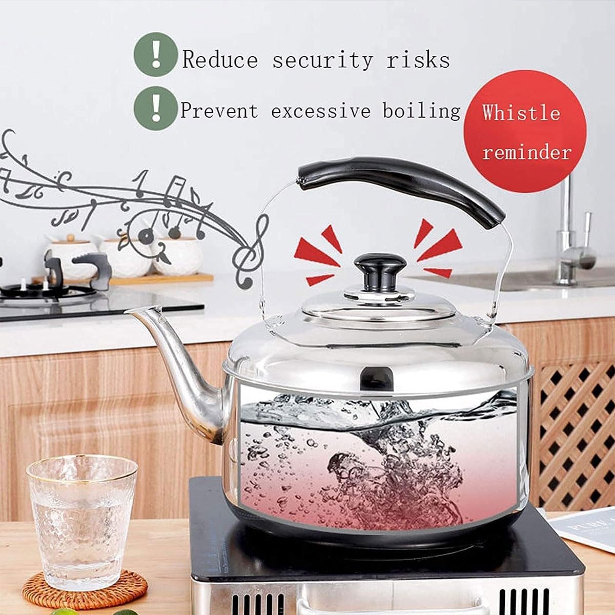 Stainless Steel Stovetop Kettle with Whistle and Ergonomic Handle, 5L DEMO