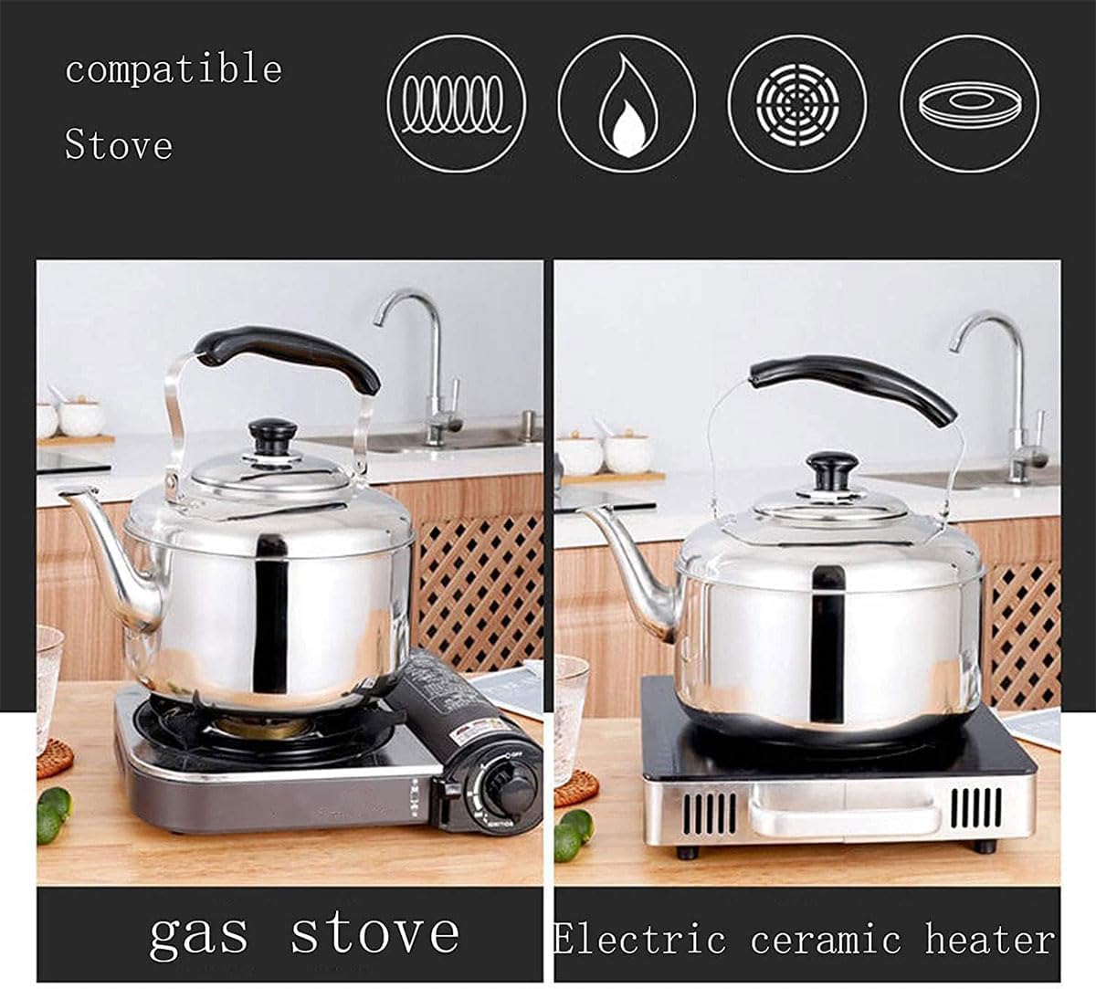 Stainless Steel Stovetop Kettle with Whistle and Ergonomic Handle, 5L DEMO