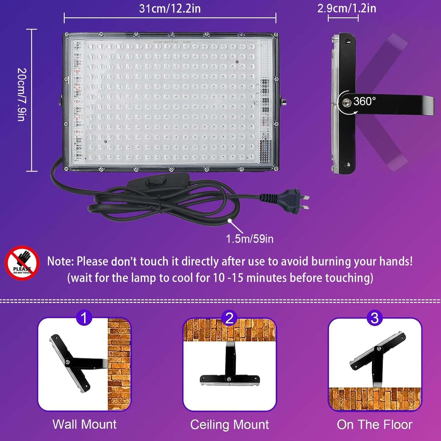 150W Black LED Aquarium Lighting Fixtures, 2-Pack, Waterproof IP65 NEW
