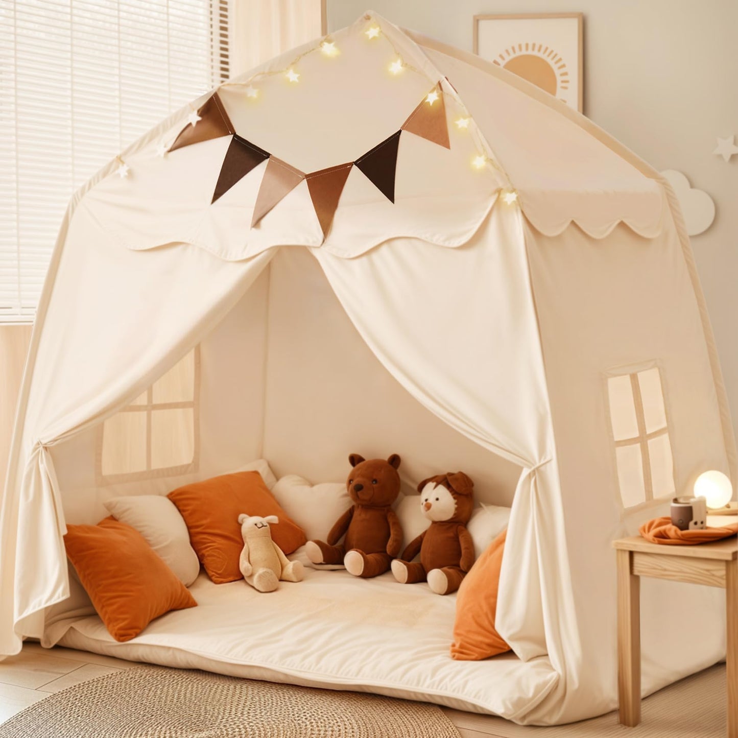 Large Portable Foldable Teepee Play Tent with Flags and Mat Multi Color NEW