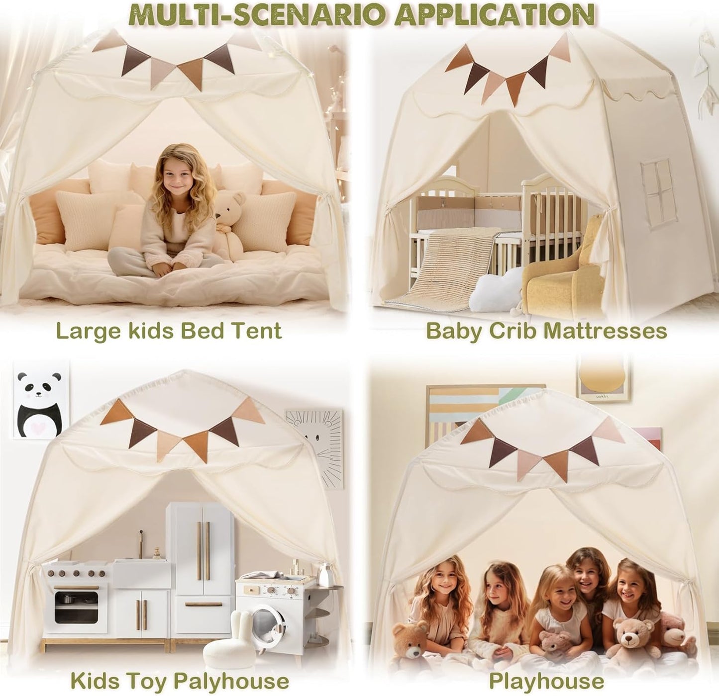 Large Portable Foldable Teepee Play Tent with Flags and Mat Multi Color NEW