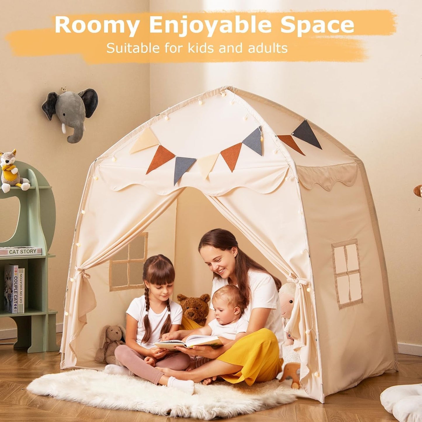 Large Portable Foldable Teepee Play Tent with Flags and Mat Multi Color NEW