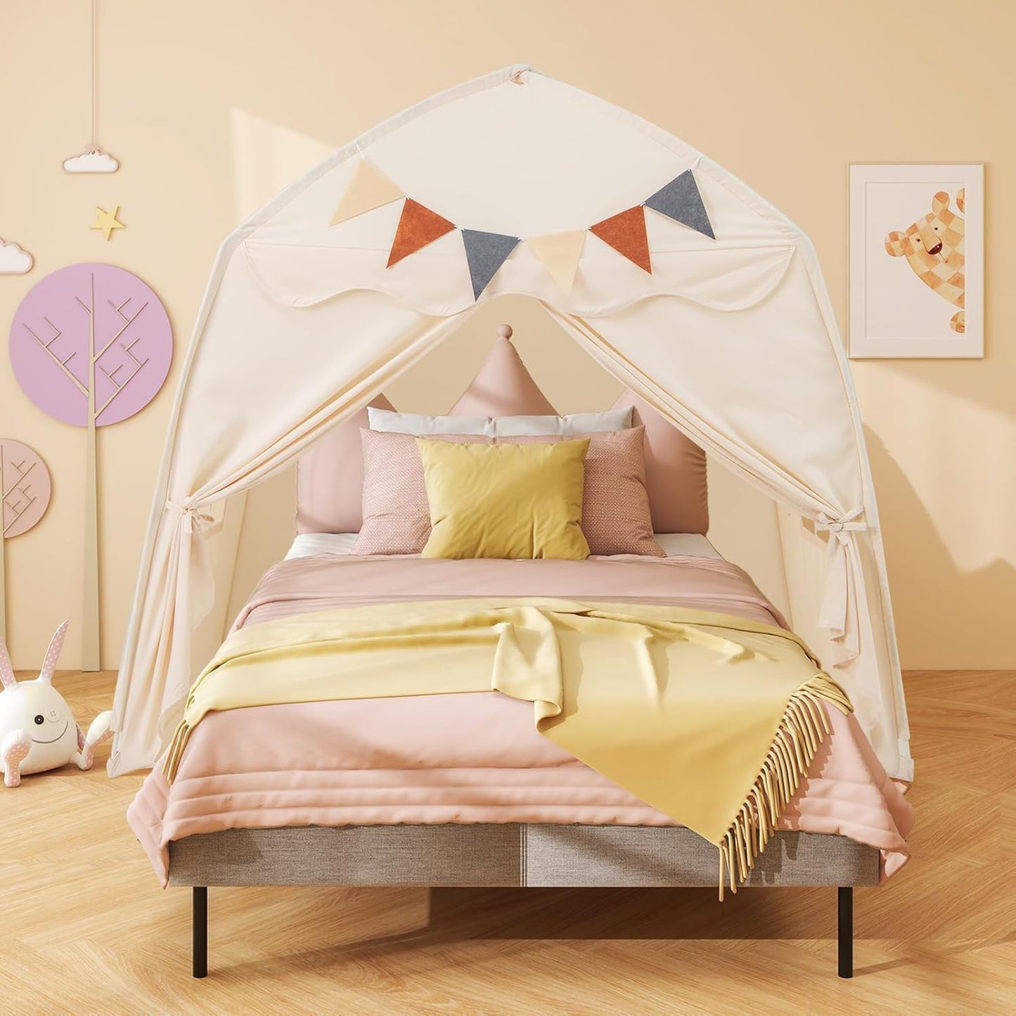Large Portable Foldable Teepee Play Tent with Flags and Mat Multi Color NEW