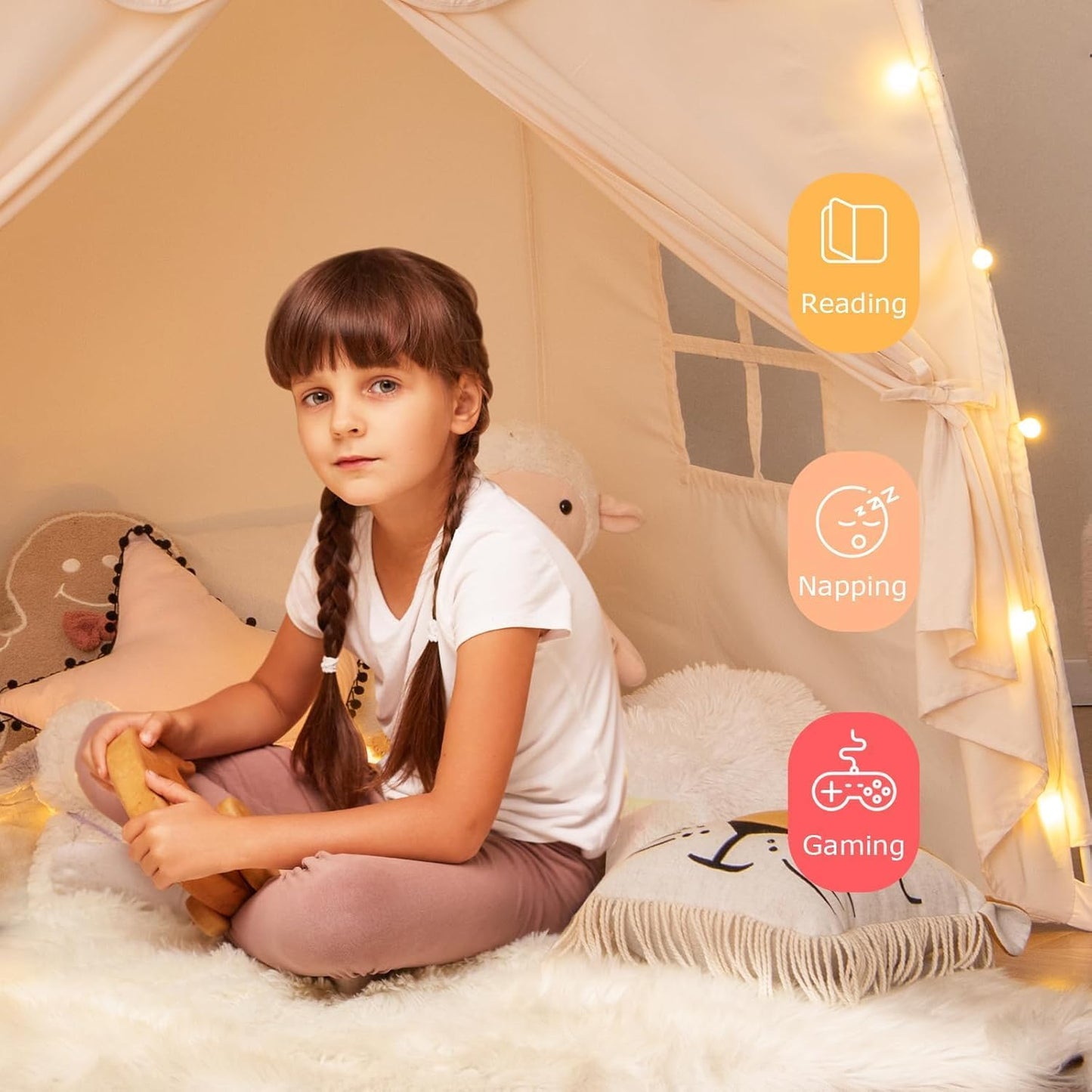 Large Portable Foldable Teepee Play Tent with Flags and Mat Multi Color NEW