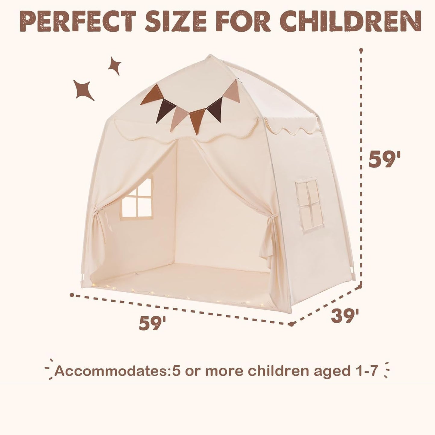 Large Portable Foldable Teepee Play Tent with Flags and Mat Multi Color NEW
