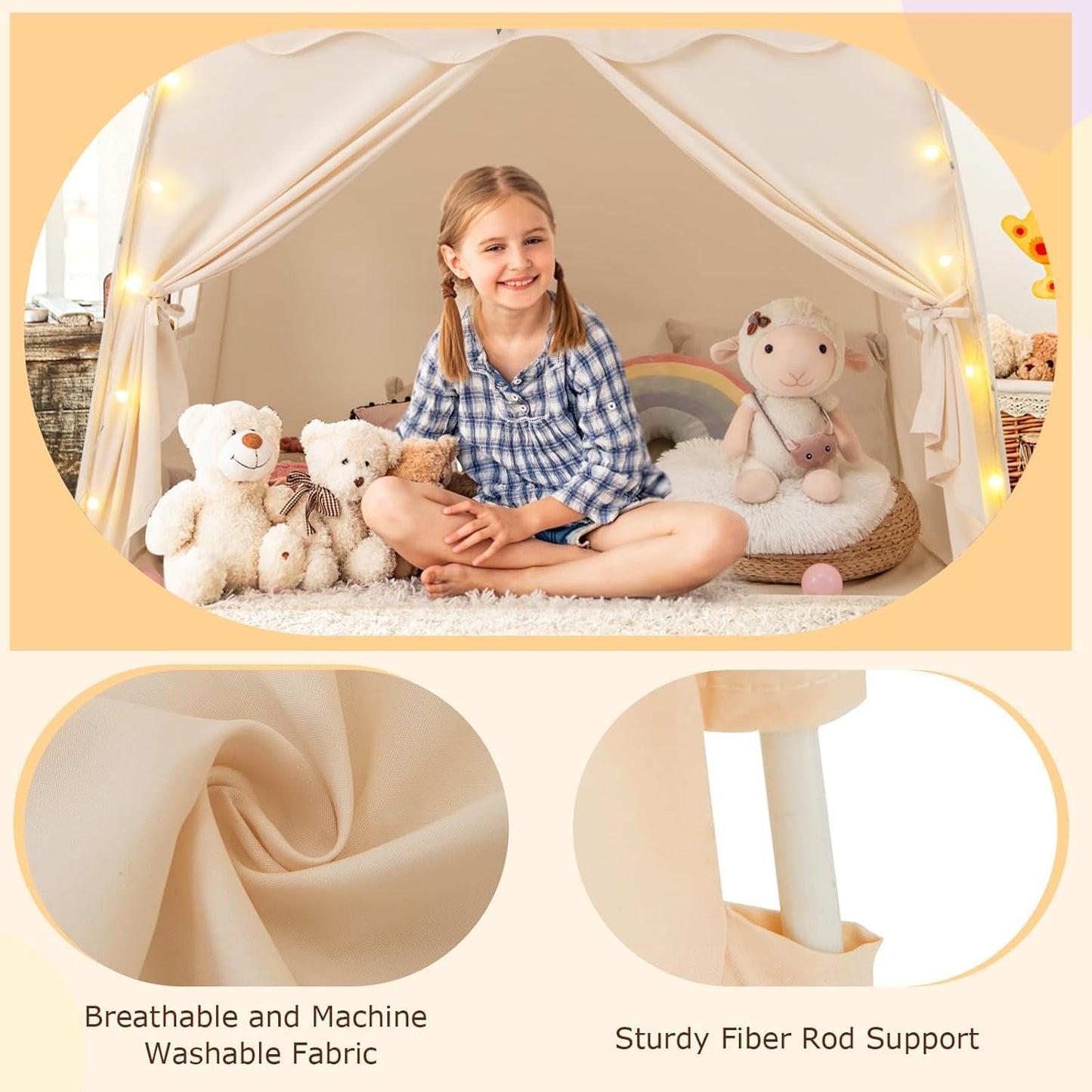 Large Portable Foldable Teepee Play Tent with Flags and Mat Multi Color NEW