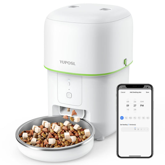 Yuposl 2L Automatic Pet Feeder with 5G WiFi App Control, White, 68oz DEMO