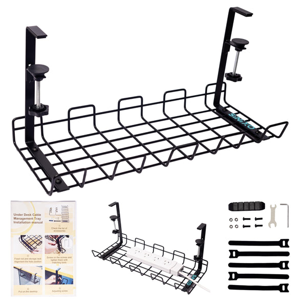 Sturdy Metal Cable Organizer Tray Desk Cord Management Black Size 40x12cm DEMO
