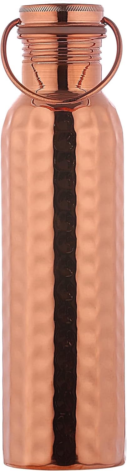 HealthGoodsIn Hammered Copper Water Bottle with Carry Handle, 20.28oz NEW