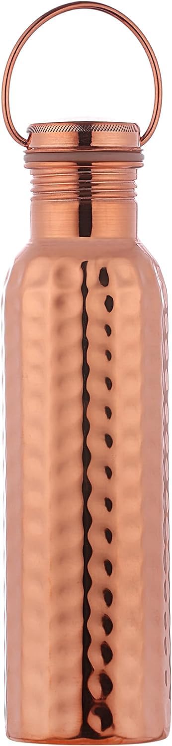 HealthGoodsIn Hammered Copper Water Bottle with Carry Handle, 20.28oz NEW