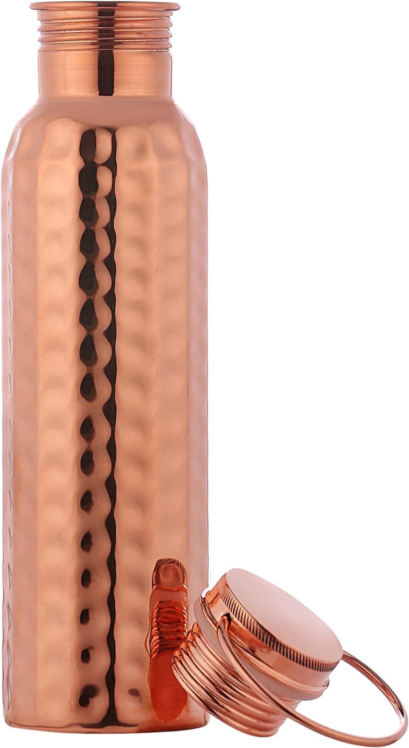 HealthGoodsIn Hammered Copper Water Bottle with Carry Handle, 20.28oz NEW