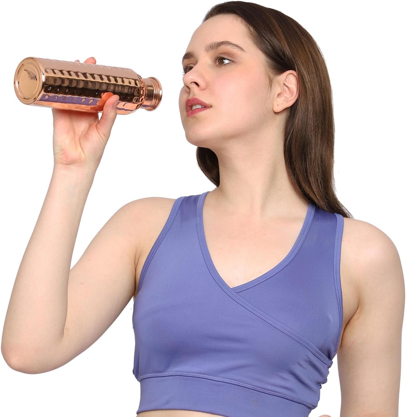 HealthGoodsIn Hammered Copper Water Bottle with Carry Handle, 20.28oz NEW