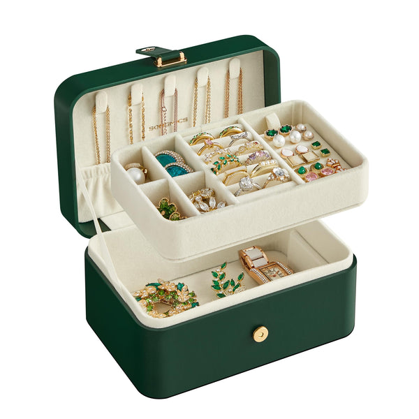 SONGMICS 2-Tier Portable Jewelry Storage Box Organizer, Forest Green, NEW