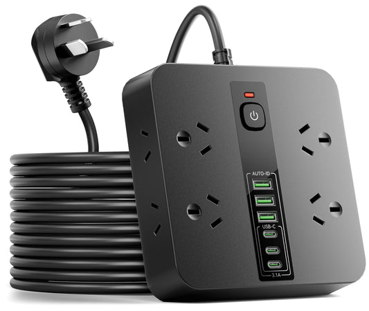8-Outlet Power Strip with 6 USB Ports (3 USB-C) Electrical Charging Black NEW