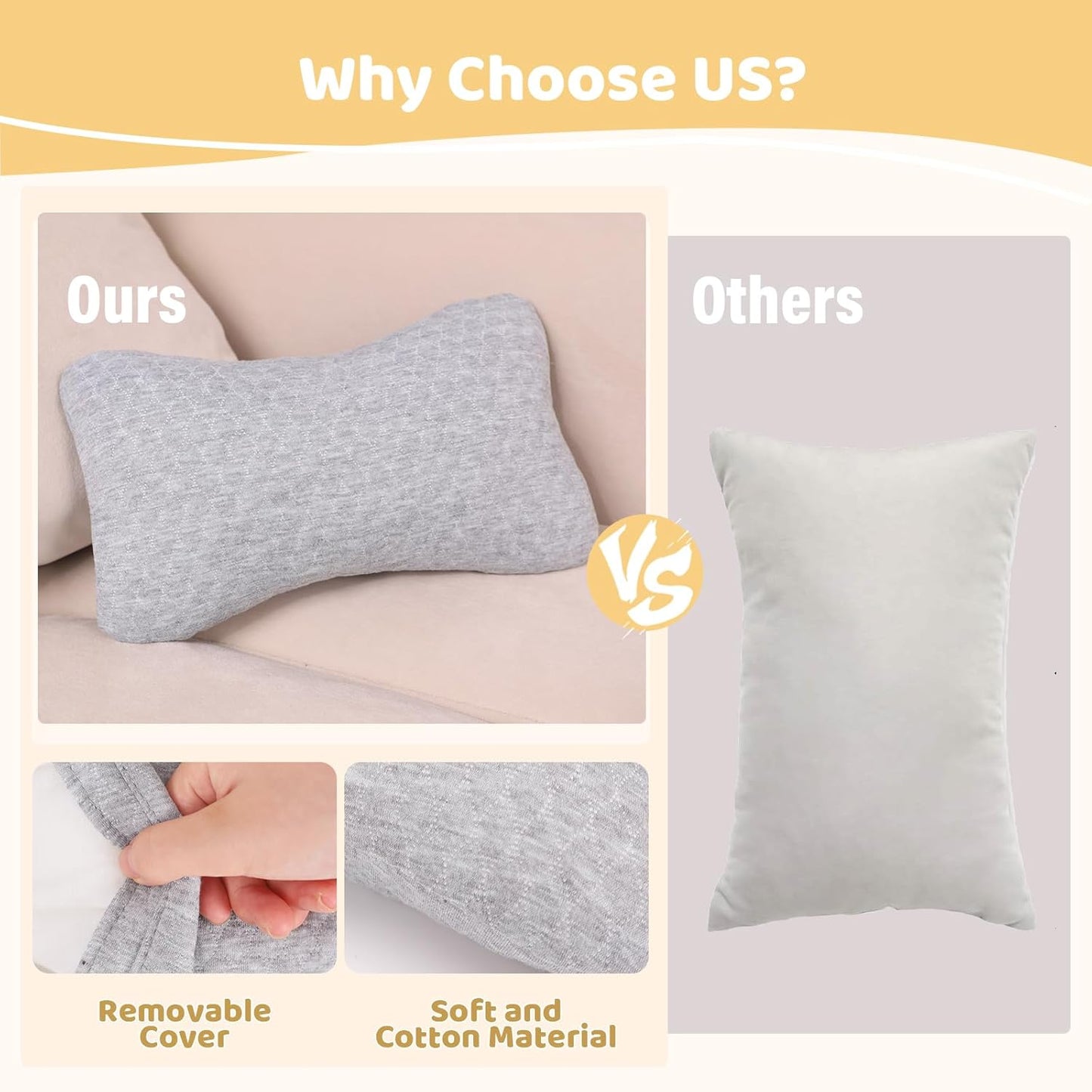 vocheer Small Travel Pillows 11"x 7" Mini Lightweight Compact Light Grey NEW