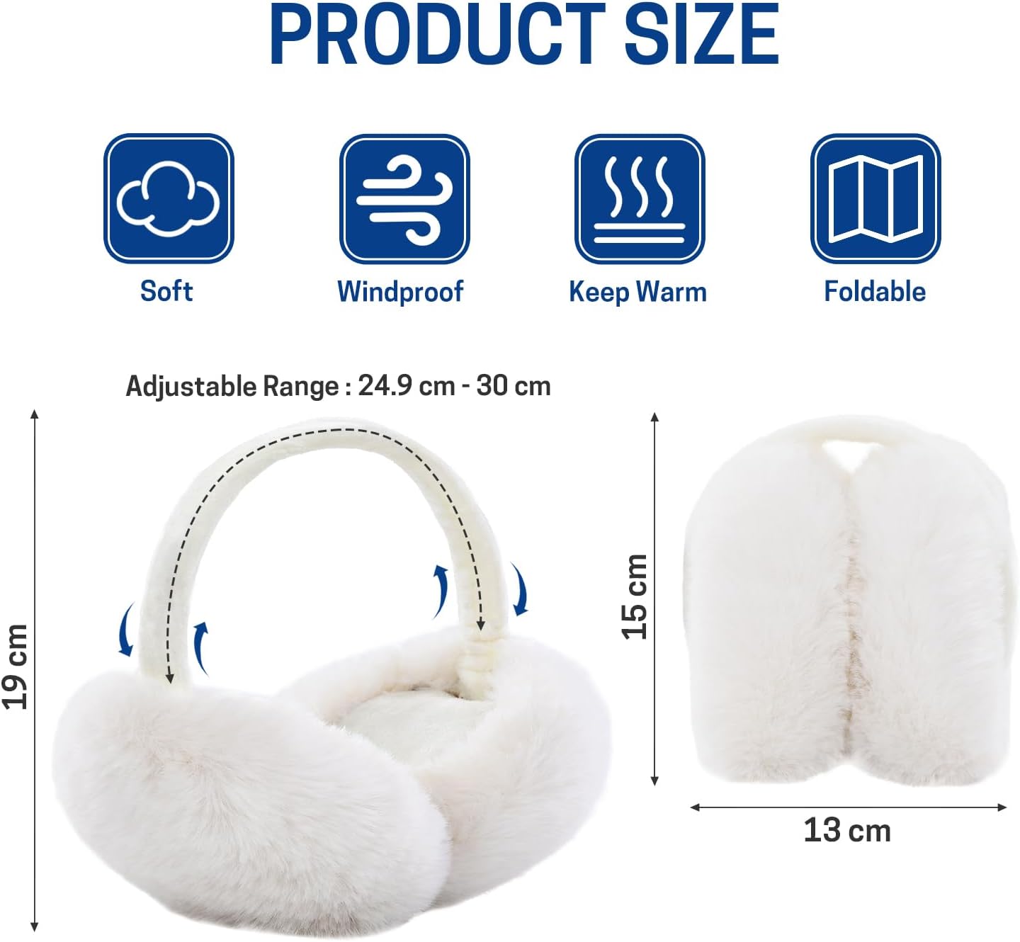 WISEPRO Unisex Foldable Fluffy Earmuffs Adjustable Band White Size One Size NEW